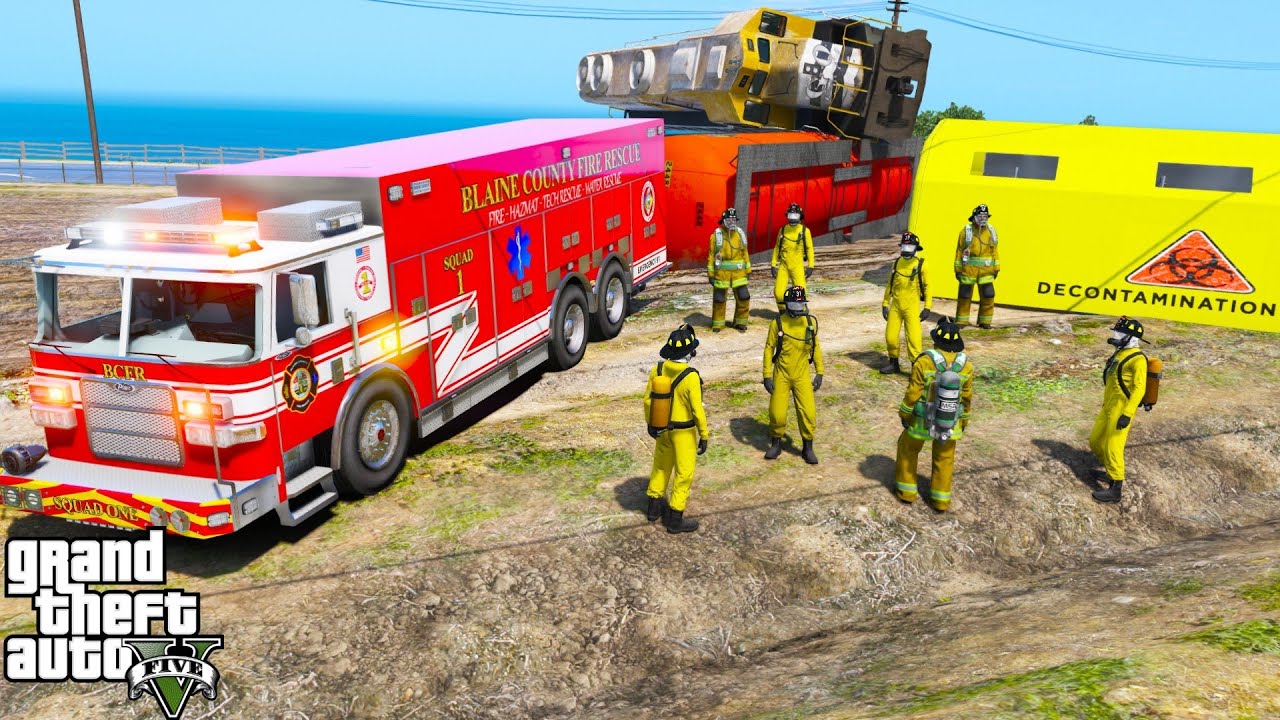 GTA 5 Firefighter Mod HAZMAT Unit Responding To A Train Derailment Crash With Chlorine Leaking