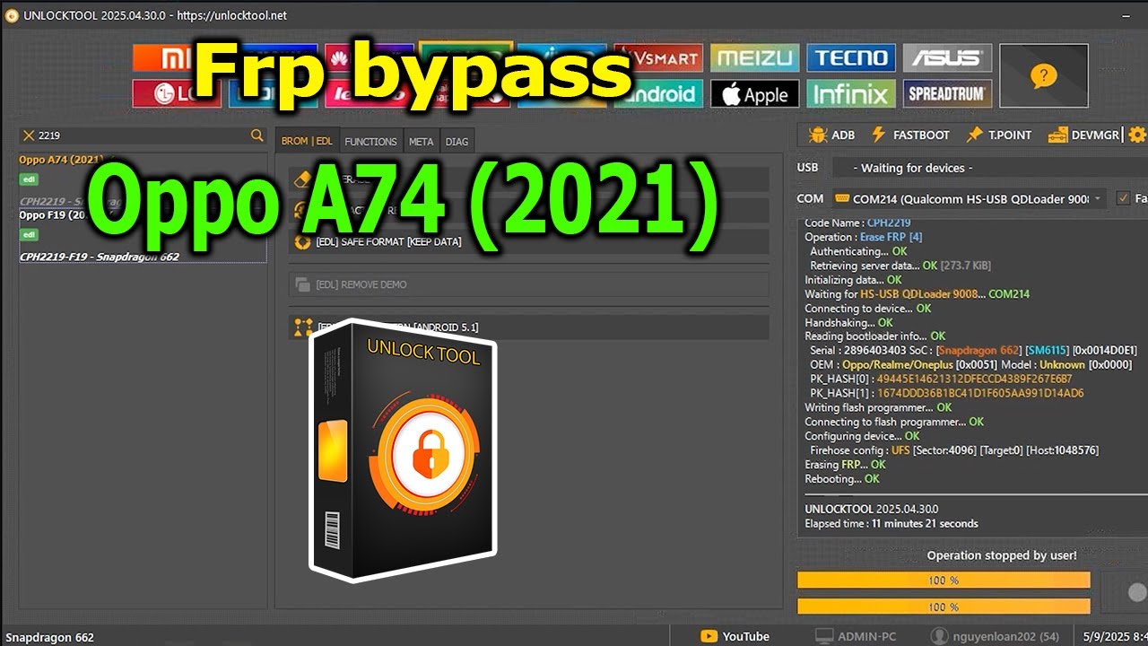 FRP Bypass Google Account Lock Oppo A74 (2021) with UnlockTool