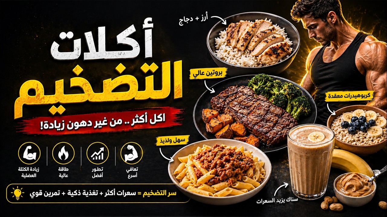 أكلات التضخيم اللي بتكبّر عضلاتك نار 🔥💪  كُل صح… وشوف جسمك بيتحوّل!