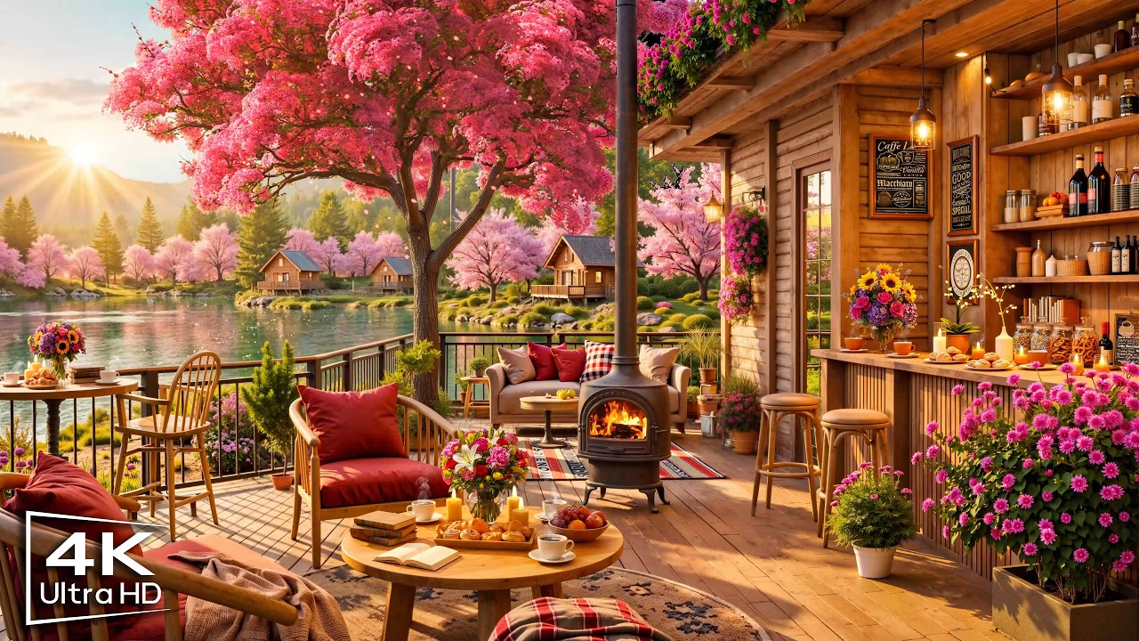 Spring Coffee Shop Ambience & Jazz Relaxing Music 🌸 Smooth Morning Jazz Music for Studying, Work