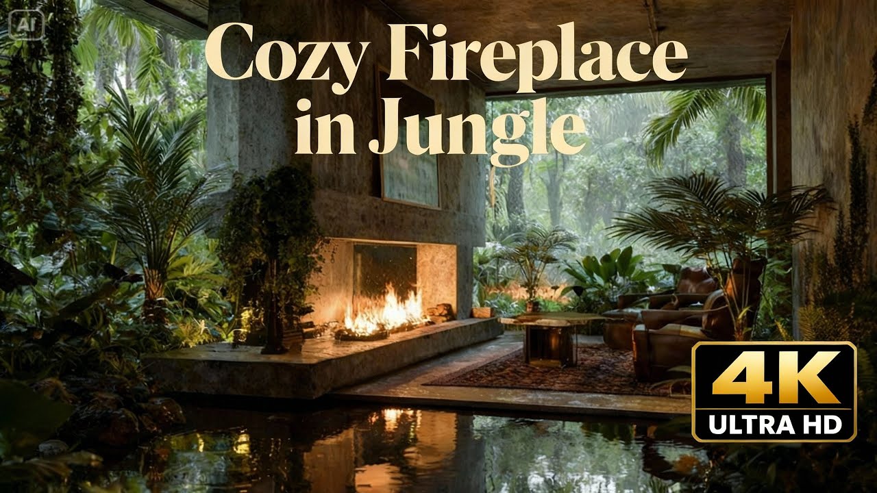 Cozy Fireplace in Jungle | Relaxing Nature Sounds for Sleep & Calm