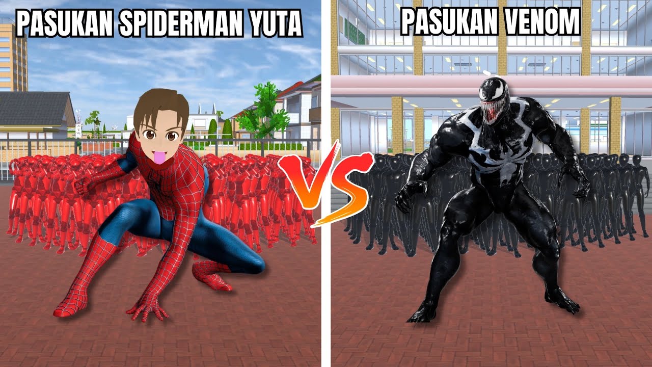 EXPERIMEN YUTA JADI 100 SPIDERMAN BAIK VS 100 PASUKAN VENOM AMARAH JAHAT!😱 SAKURA SCHOOL