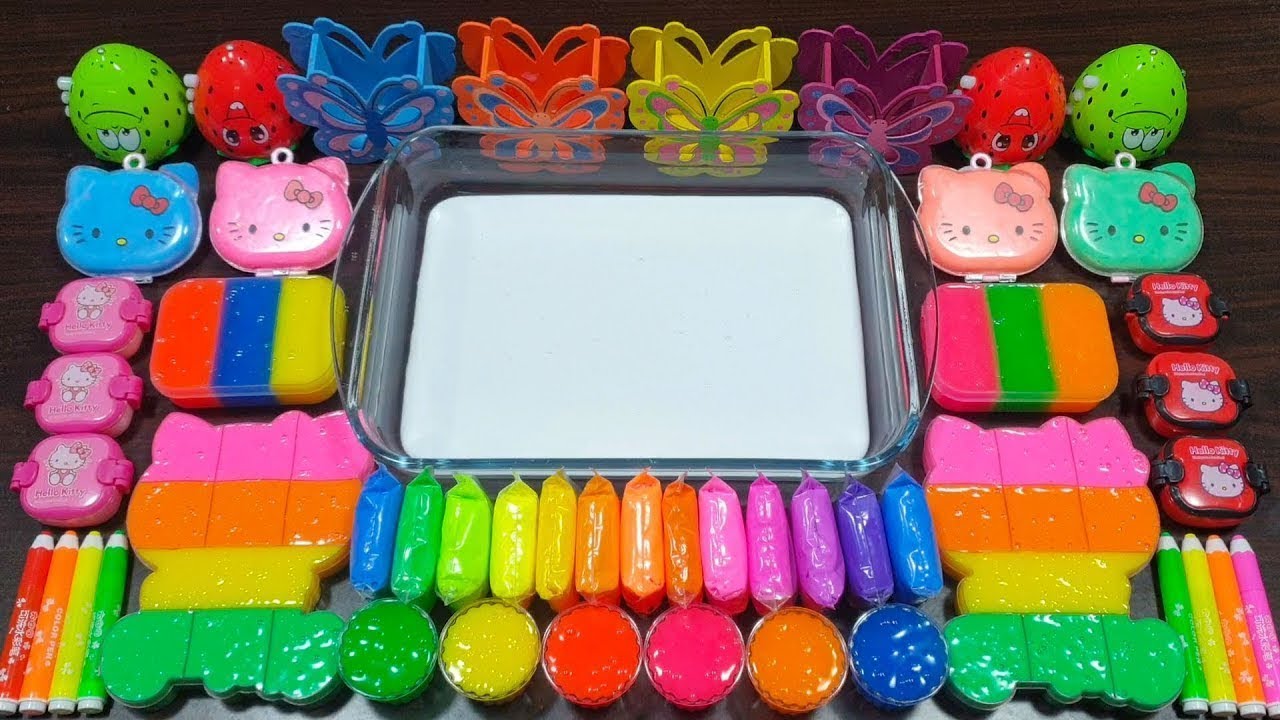 Rainbow clay ! Mixing store-bought slime with clay into glossy slime ! Enjoy slime video
