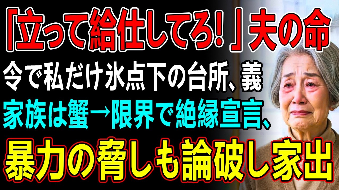 「立って給仕してろ！」夫の命令で私だけ氷点下の台所、義家族は蟹→限界で絶縁宣言、暴力の脅しも論破し家出