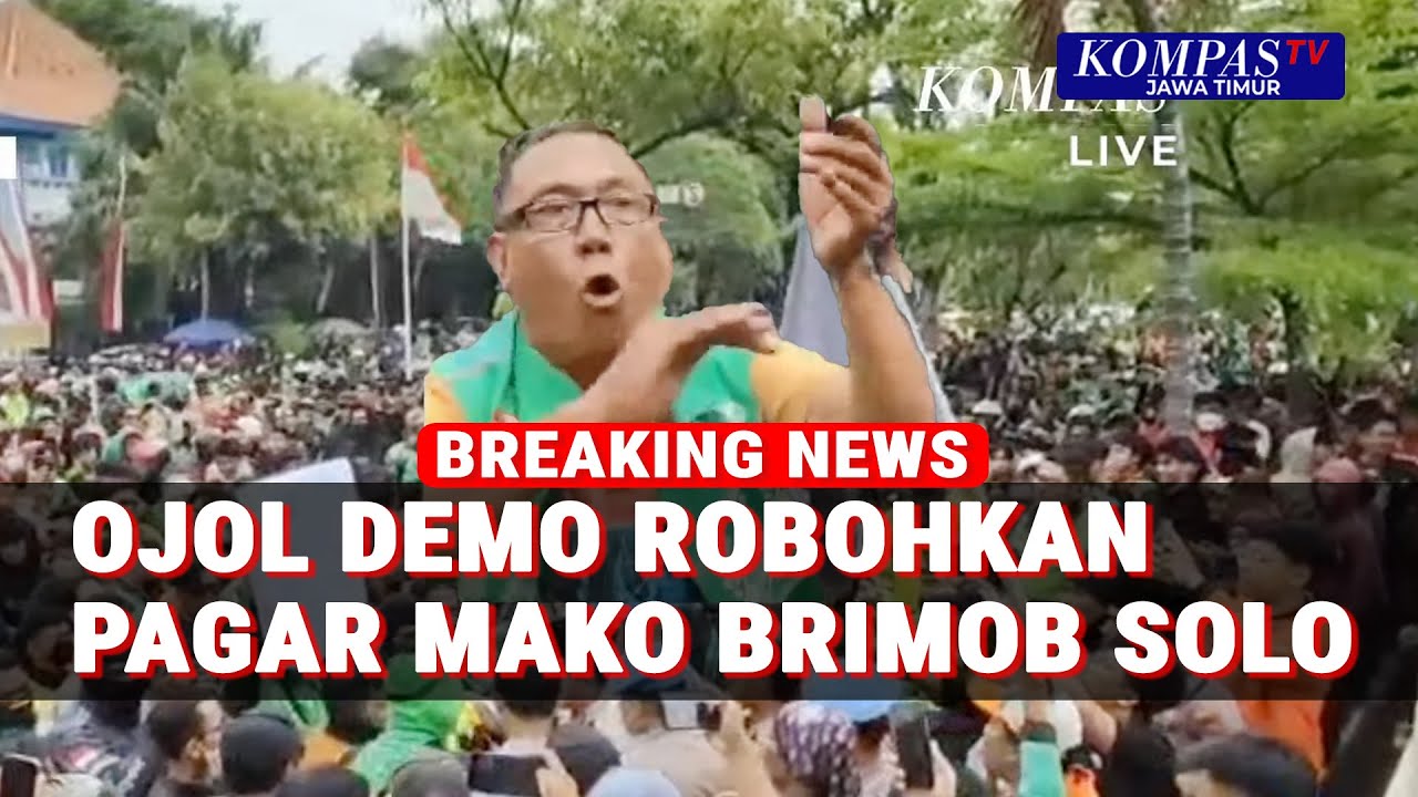 Demo Ojol di Mako Brimob Solo, Massa Robohkan Pagar