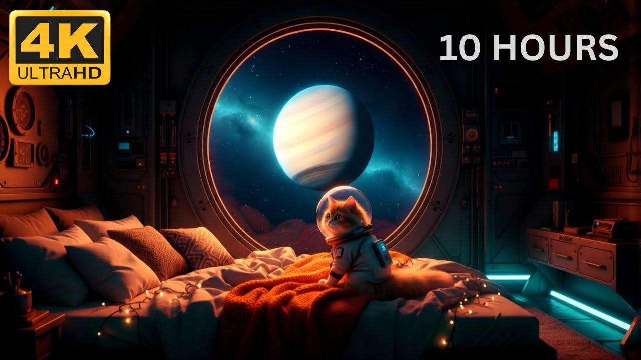 Deep Space Sleep: 10 Hours of Brown Noise & Saturn View (Spaceship Bedroom Ambience)
