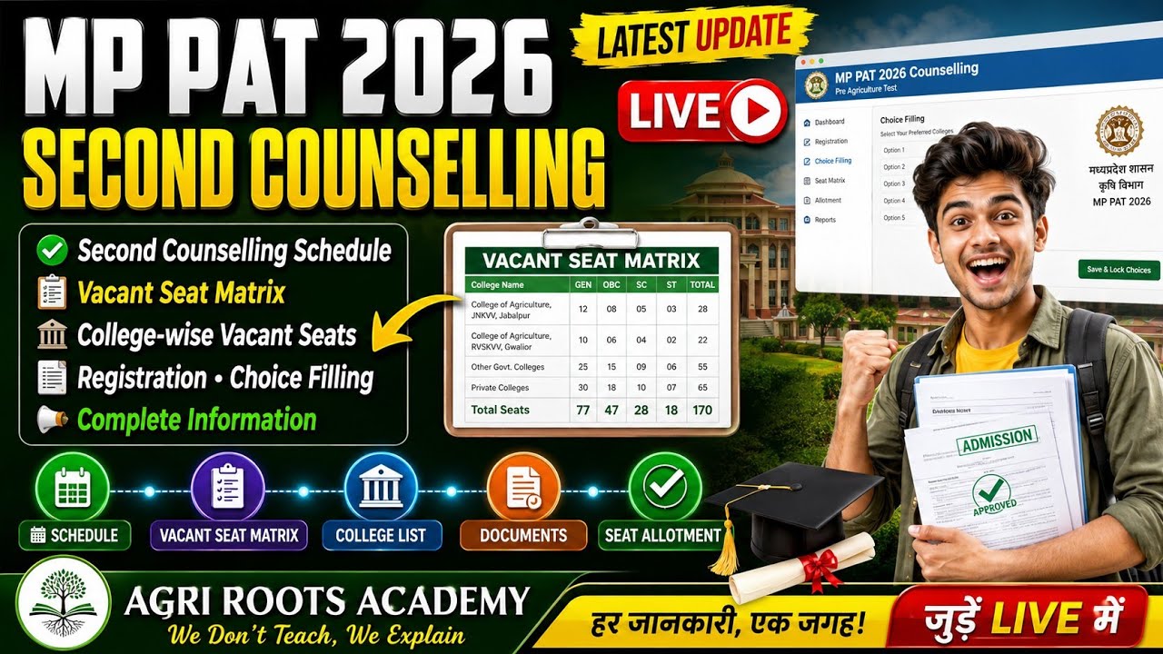MP PAT 2026 Second Counselling |Complete Schedule,Vacant Seat Matrix,Choice Filling & Registration |