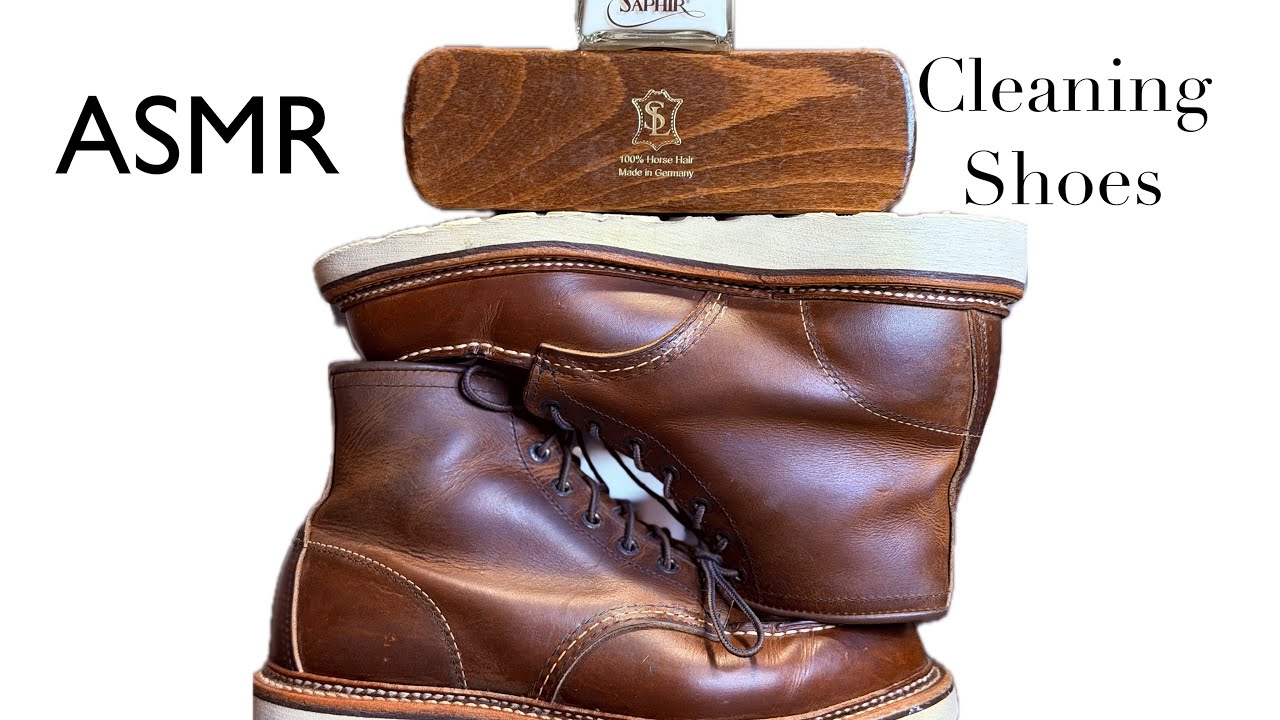 ASMR. Cleaning and Conditioning  Red Wing Moc Toe boots in copper rough/ tough. #asmrcleaning