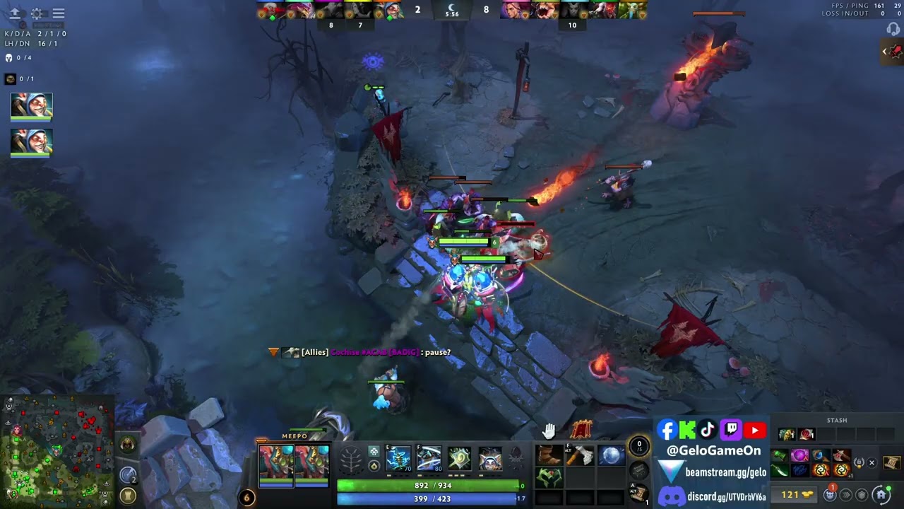 Meepo VS QOP, losing Radiant 3-18 Dire in first 13 mins