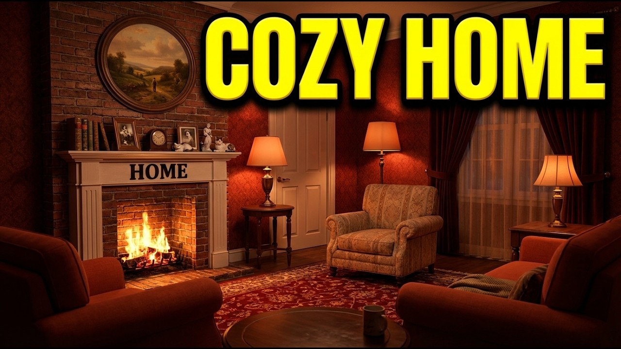 Warm Living Room Fireplace 🔥 Calming Music & Fire Sounds for Study & Sleep (3 Hours)
