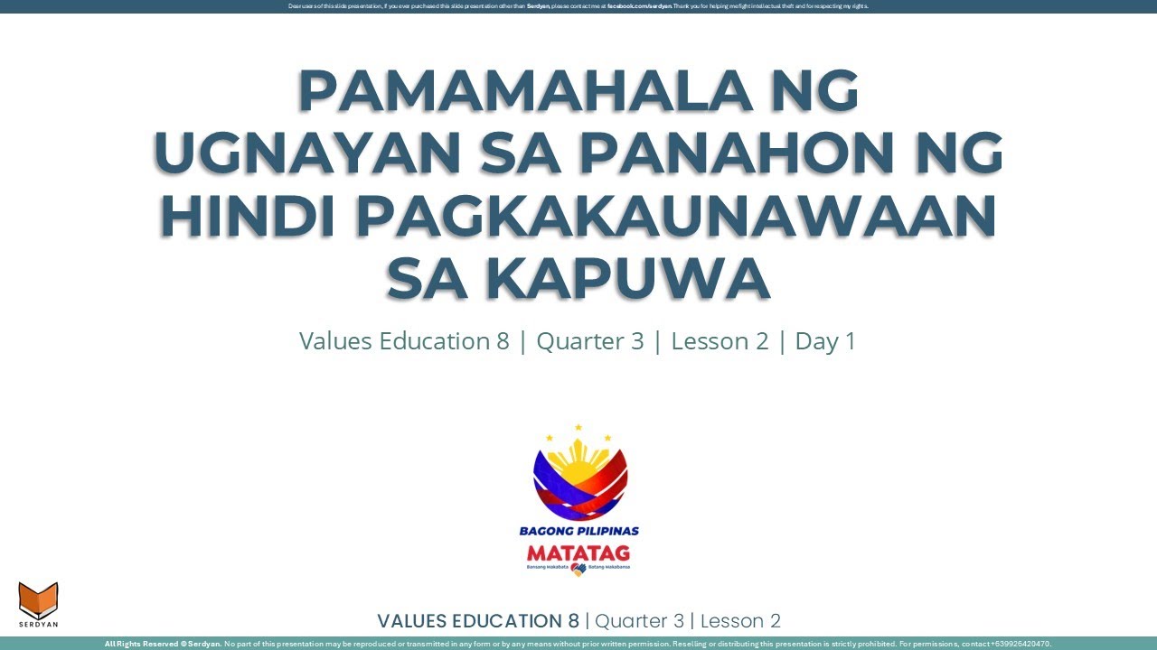 Values Education 8 - Q3W2D1 - Pamamahala ng Ugnayan sa Panahon ng Hindi Pagkakaunawaan sa Kapuwa