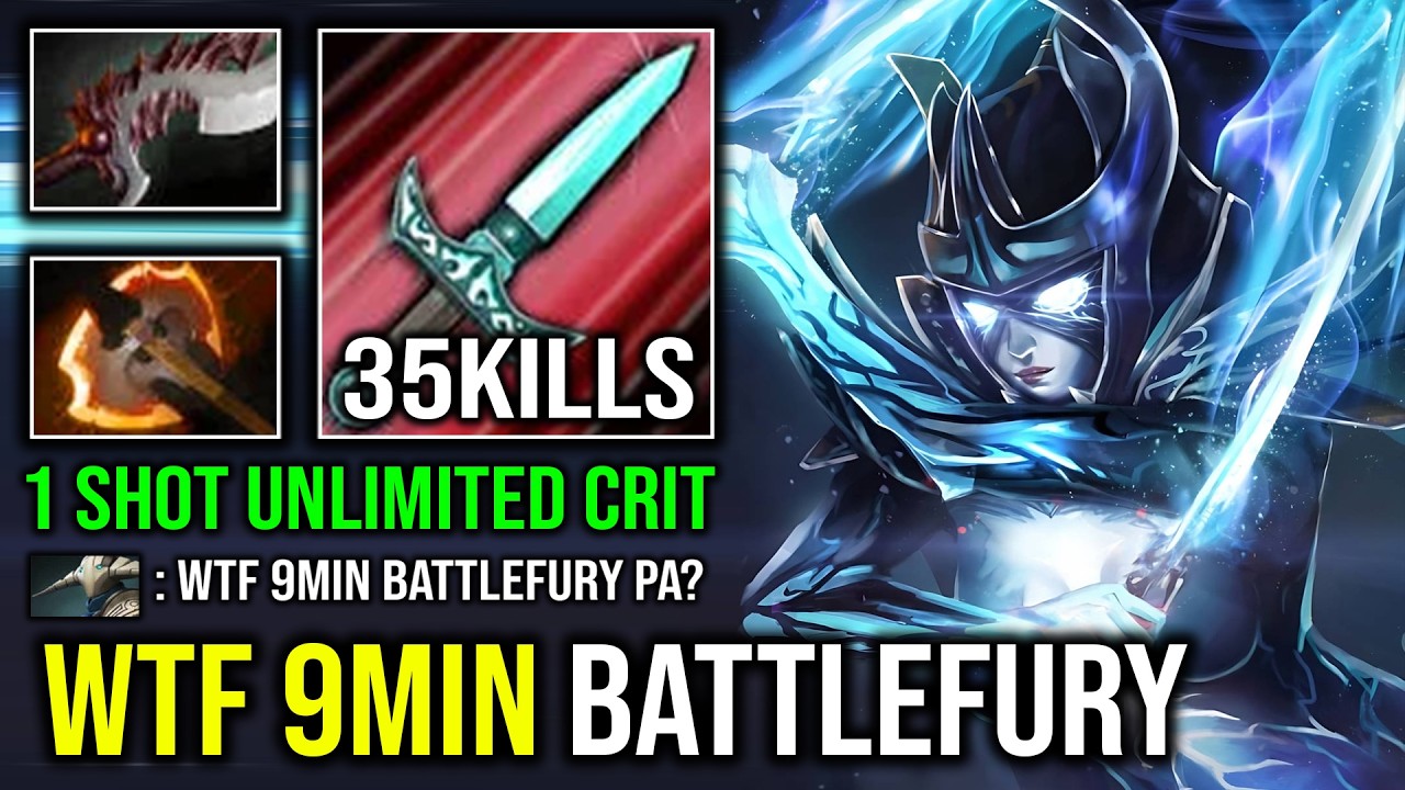 How to Solo Mid PA Against SF with 9Min Battle Fury 1 Shot Instant Delete Crit God Dota 2