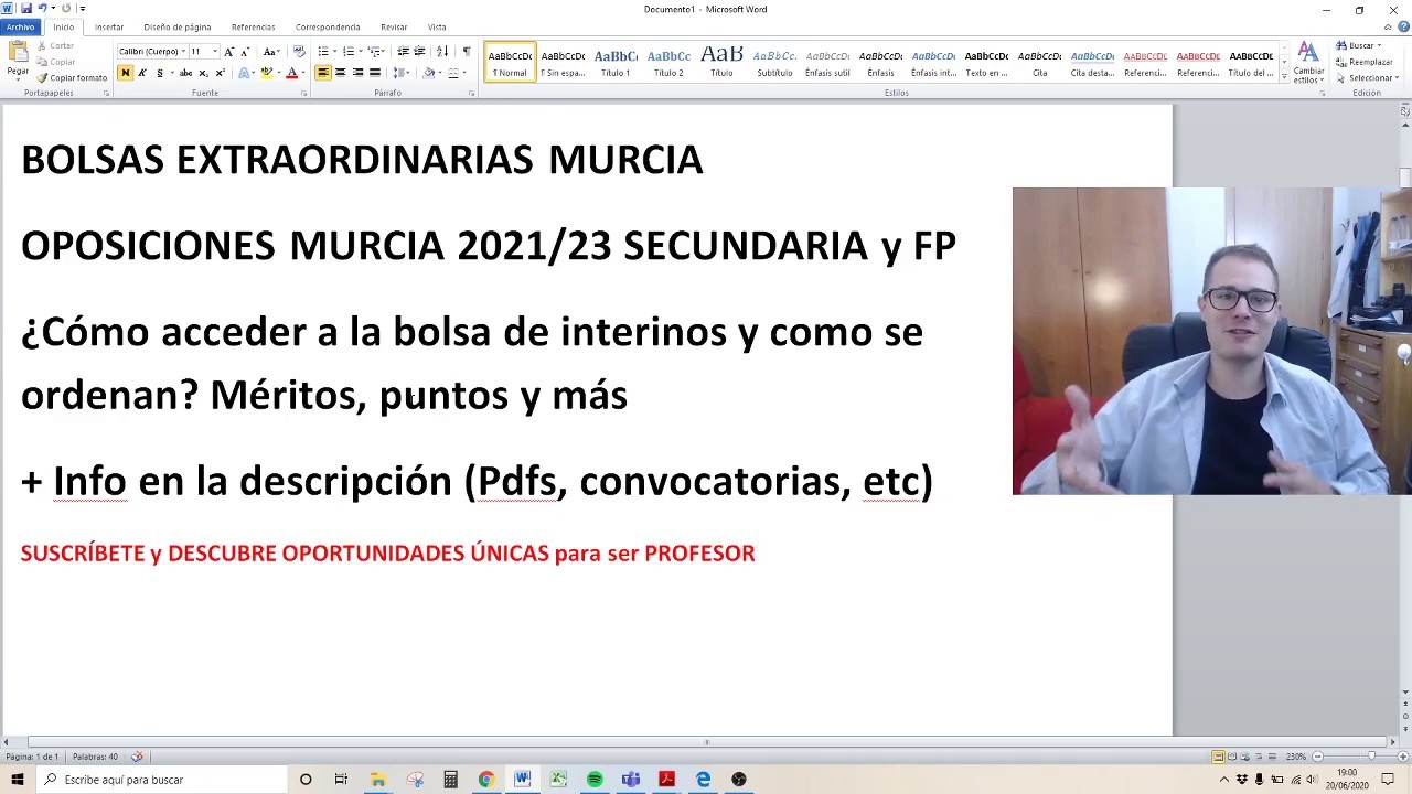 MURCIA [Bolsa extraordinaria, listas de interinos, OPOSICIONES, Méritos 2021 Profesorado SECUNDARIA