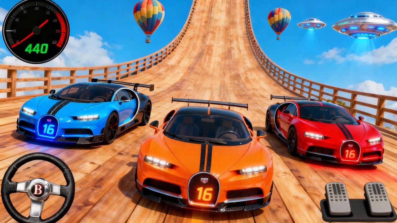 🔥 SKY RAMP RACE! Bugatti Chiron Supercar vs UFO & Hot Air Balloon in GT Car Stunt Master Mega Ramp 3