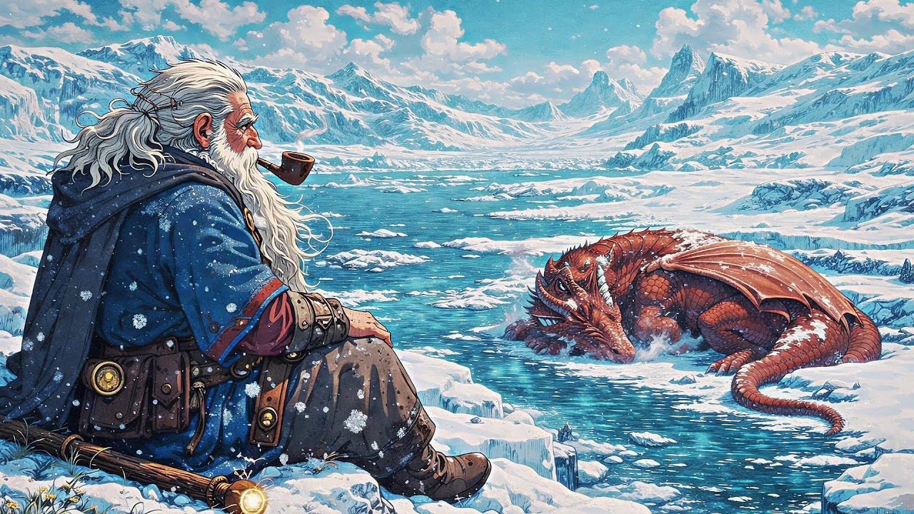 Cozy Relaxing Sound – Lone Wizard by the Icy River | Peaceful Fantasy Ambient Music