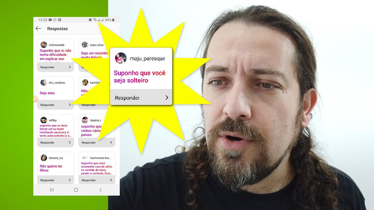 Suposições sobre mim: "é solteiro", "é bissexual", "é ateu"...