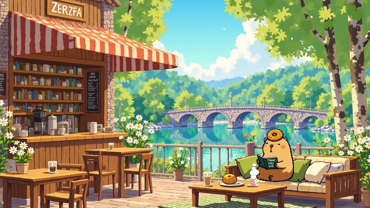 Cozy Porch Ambience ☕ Peaceful Morning Cafe at Lakeside 🌿 Lofi Deep Focus to study/work/relax