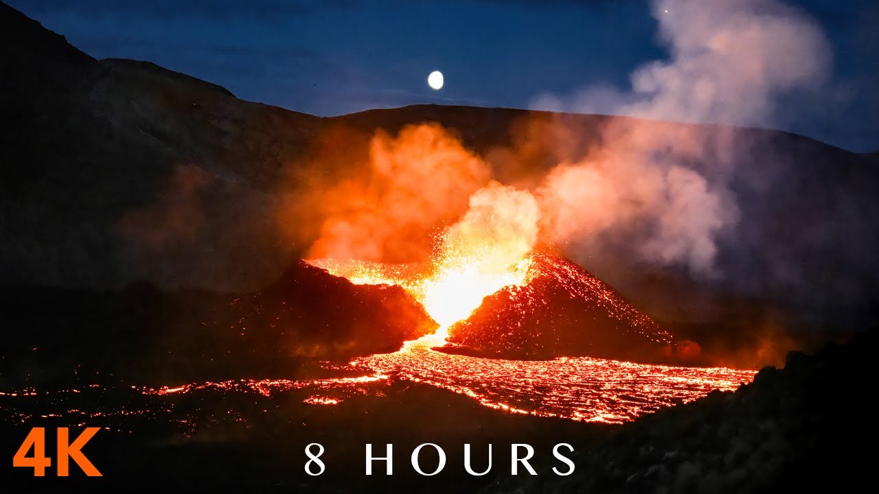 8 HOURS Overnight With An Erupting Volcano // Relaxing Lava Sounds //Wake Up To The Sunrise