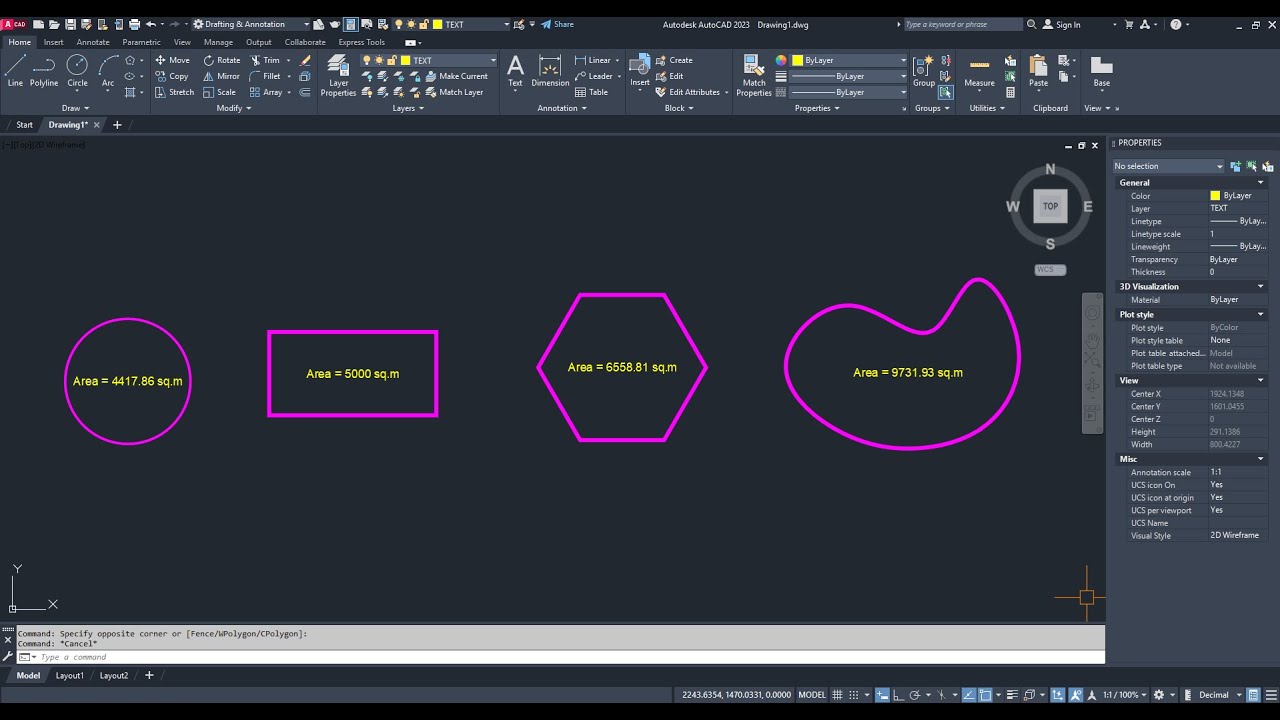 AUTOCAD: HOW TO PUT AREA VALUE INSIDE POLYLINE AND CIRCLE USING COMMAND