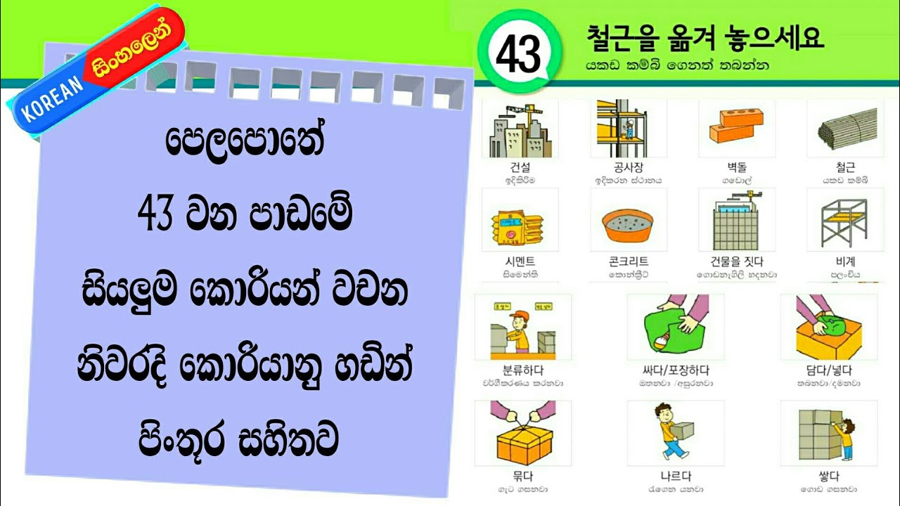 Eps Topik Lesson 43 Korean Vocabulary with Pronunciation: Korean Words in Sinhala: Koriyan Wachana