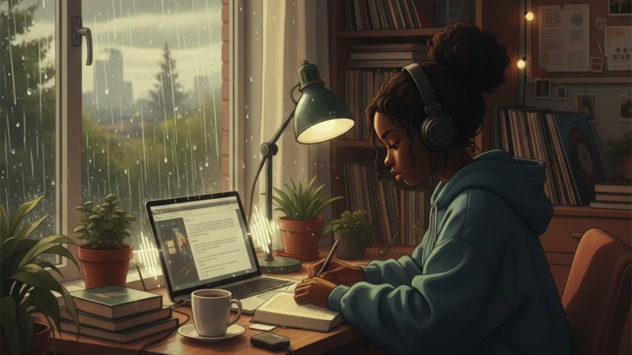 1- HOUR STUDY WITH ME | Rain Sound, Pomodoro 25/5,  Productive Deep Work, Lofi Aesthetic
