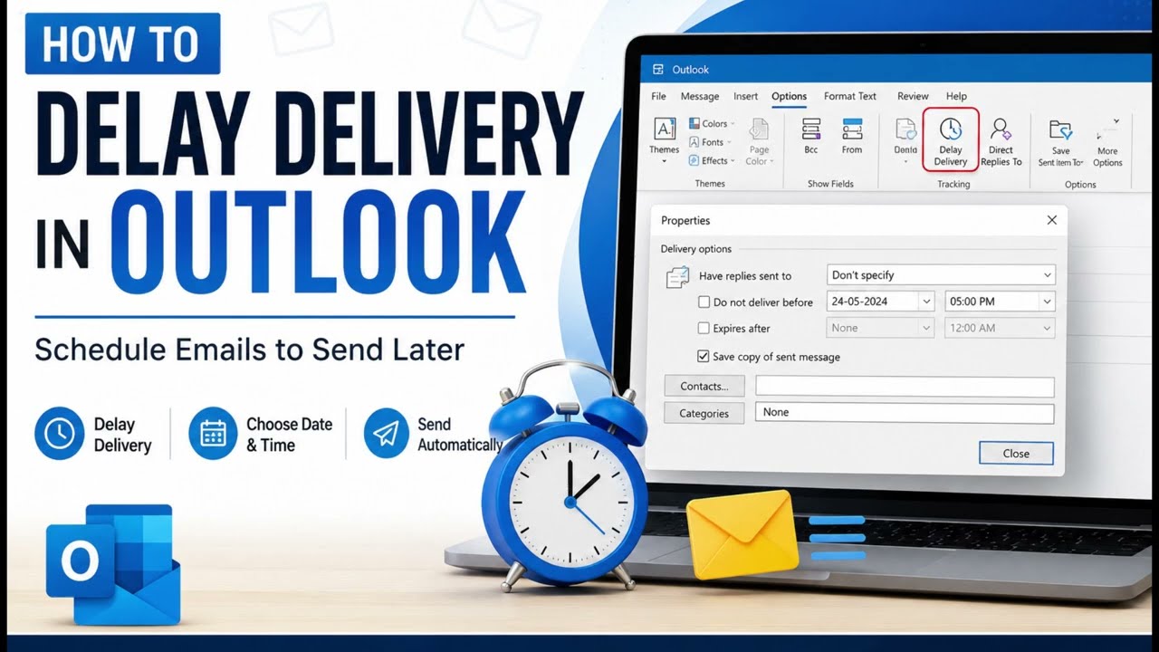 How to Use Delay Delivery in Outlook | Schedule Emails to Send Later #microsoftoutlook