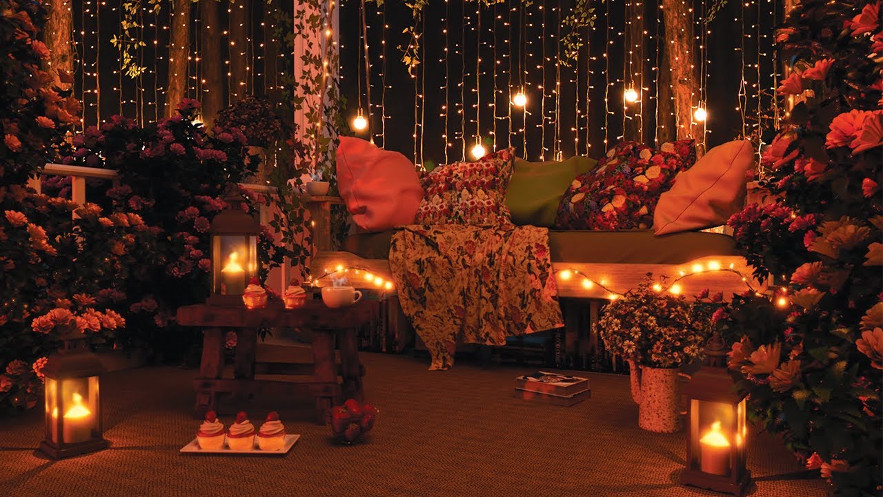 Cozy Night Porch Ambience: Soft Cricket Sounds, Crackling Fire, Night Nature Sounds