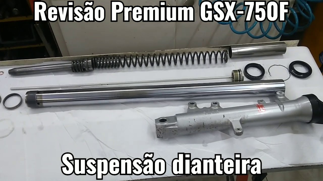 Revisão Premium da GSX-750F, suspensão dianteira.