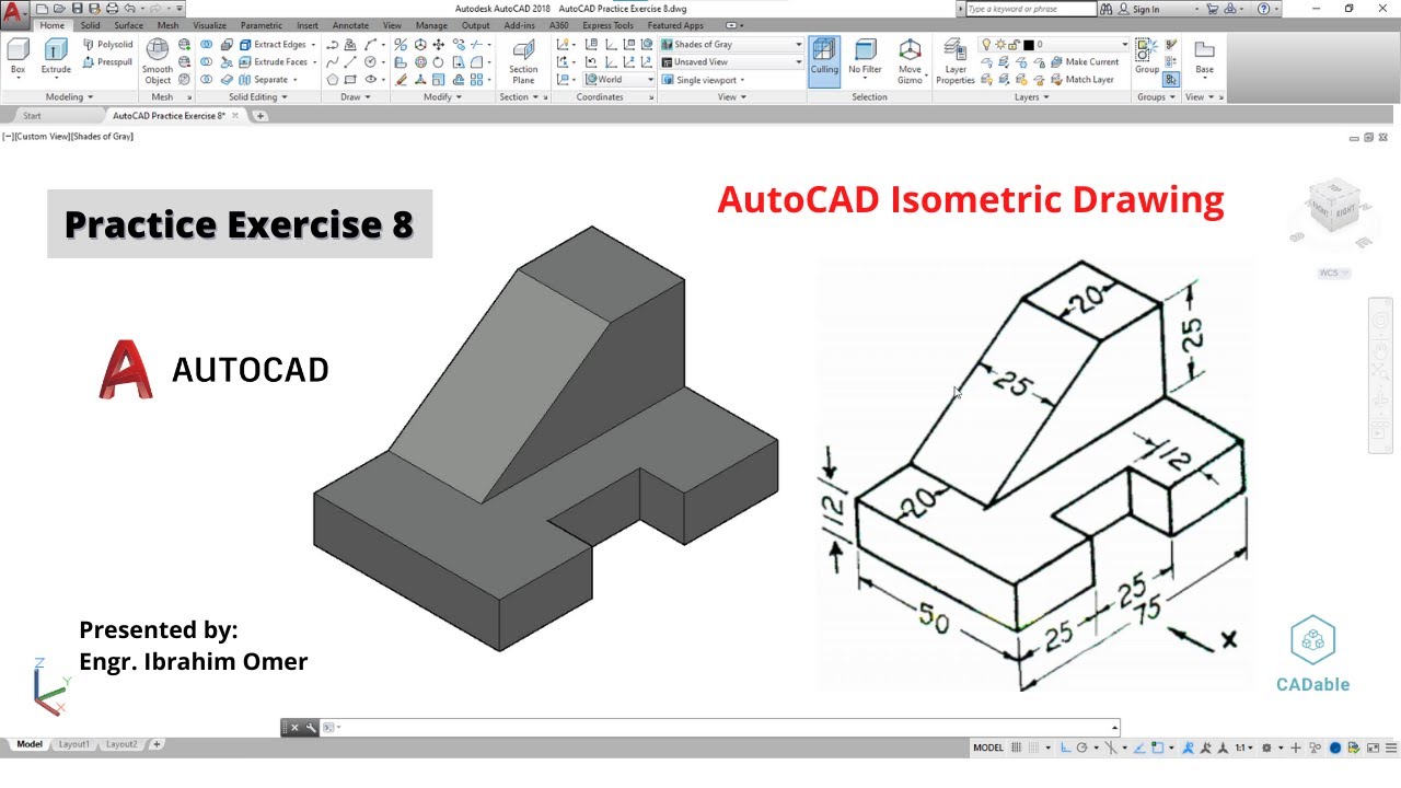 Практика 3D-черчения в AutoCAD | Упражнение 8 по AutoCAD | Изометрическое черчение в AutoCAD | CA...