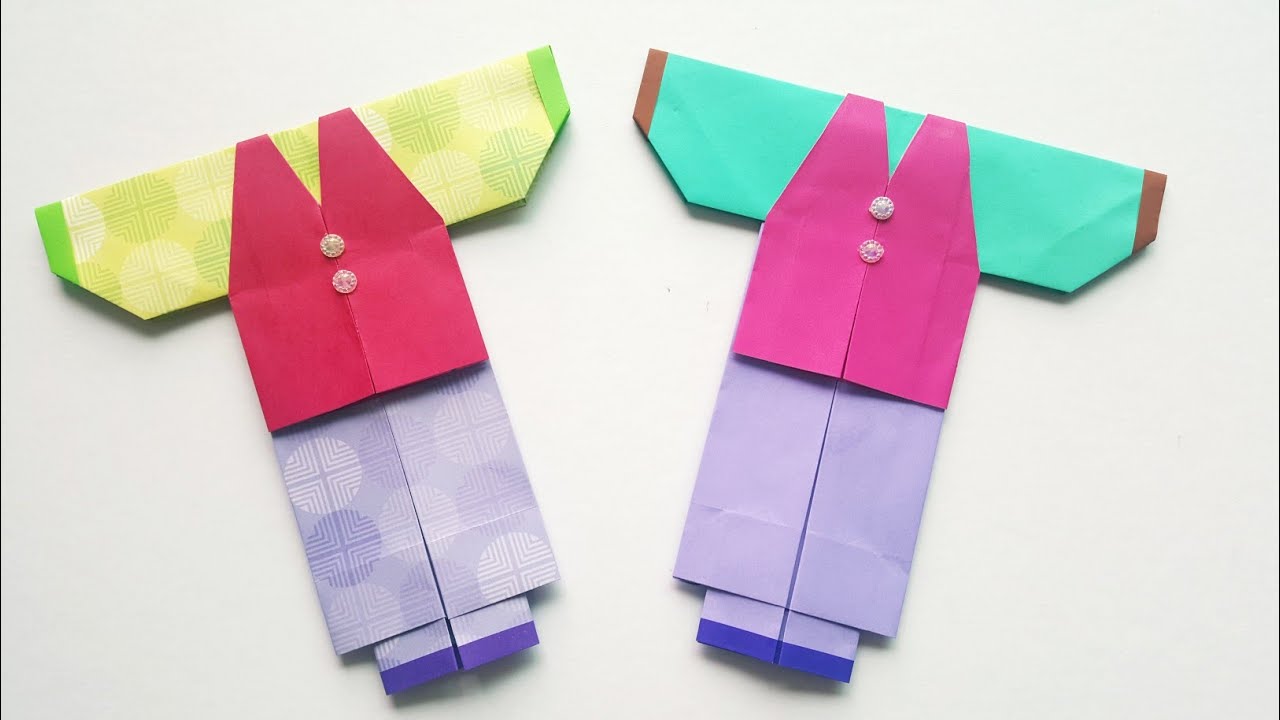 한복종이접기 Korean hanbok origami 남자한복접기 한복만들기 한복접기 신기한종이접기 쉬운종이접기 색종이접기 송송종이접기(song-song origami)