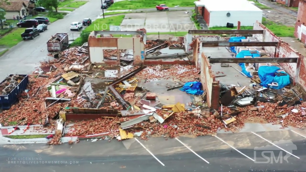 05-05-2022 Seminole, Oklahoma Tornado Damage-Buildings Completely Destroyed-Drone