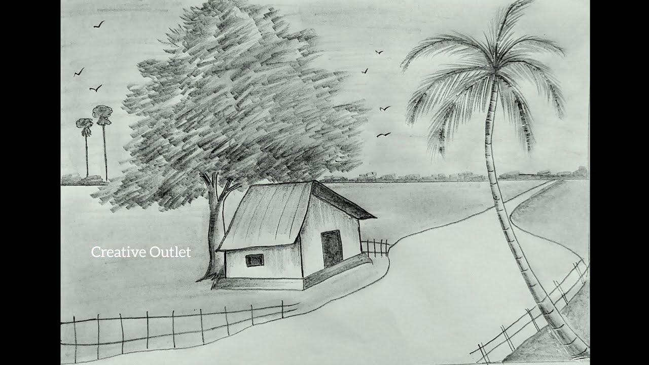 Scenery Sketch With Pencil; Easy Drawing Ideas  #scenery #diy #sketch #shading #pencildrawing