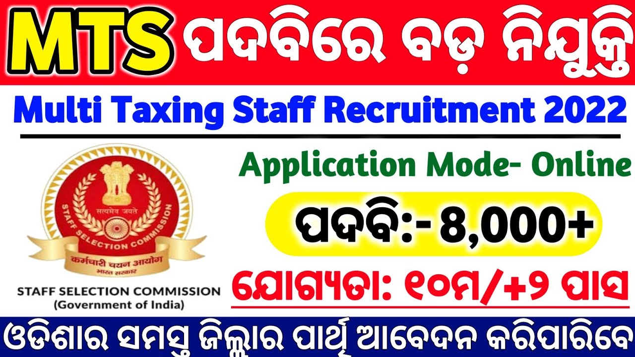 8,000 MTS Recruitment 2022//10th pass jobs//Odisha govt jobs//free job alert//job vacancy 2022