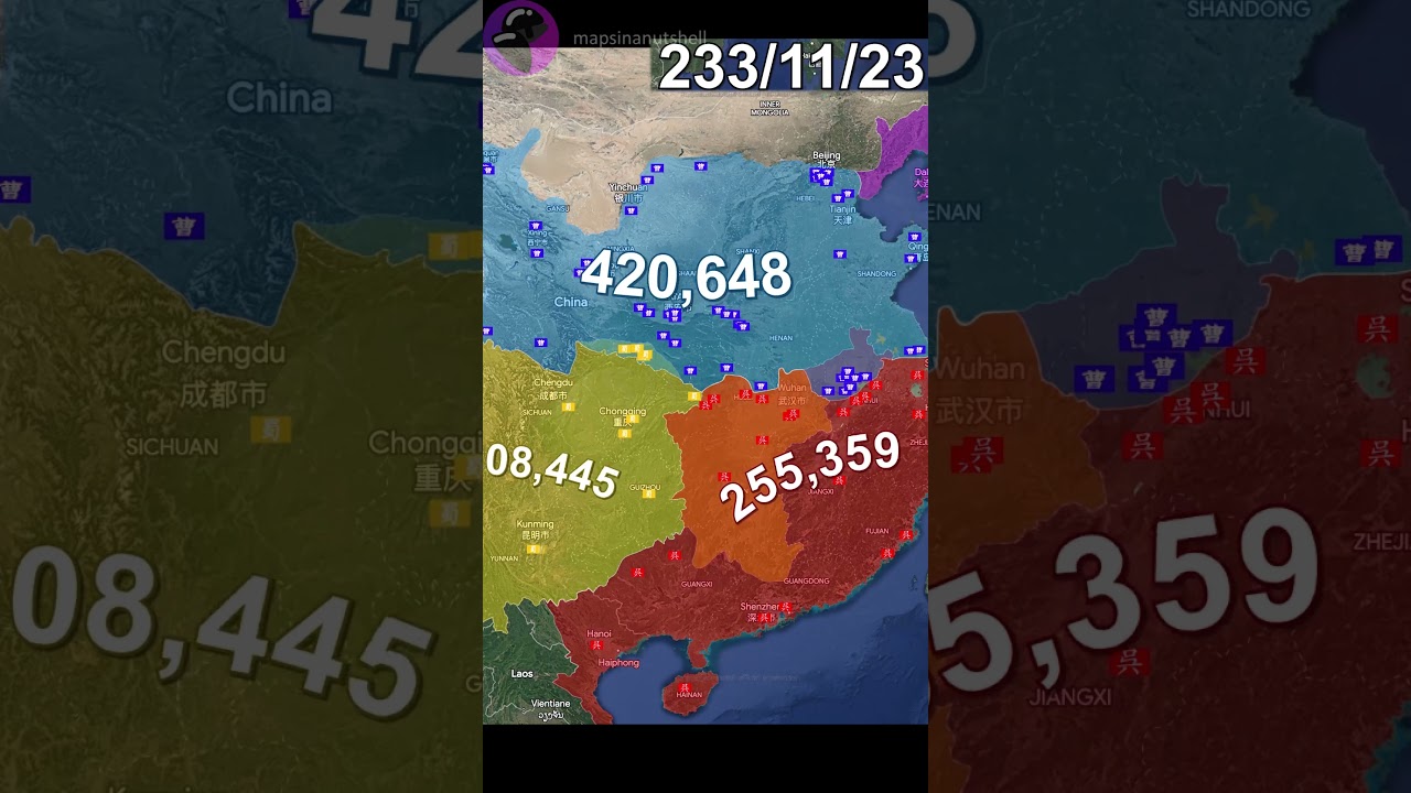 Three Kingdoms using Google Earth, 1 flag = ~10,000 soldiers