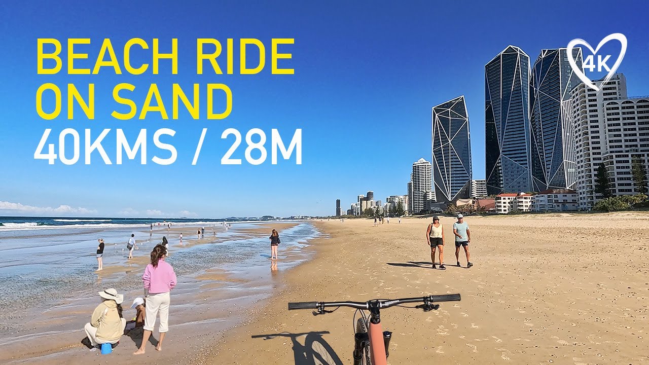 Virtual Beach Bike Ride On Sand 4K | Gold Coast Australia | Ocean Sounds | Relax, Study Or Treadmill
