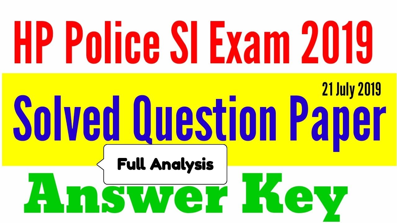 HP Police Sub-Inspector Answer Key 2019 || HP SI Exam Answer Key || HP SI Solved Question Paper