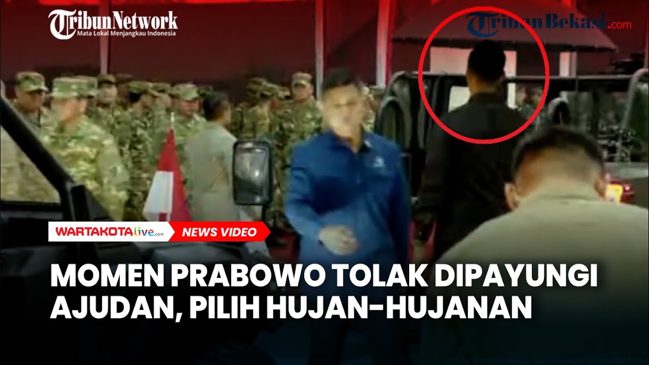 Prabowo Tolak Dipayungi Ajudan, Pilih Hujan-hujanan saat Cek Pasukan Parade Senja