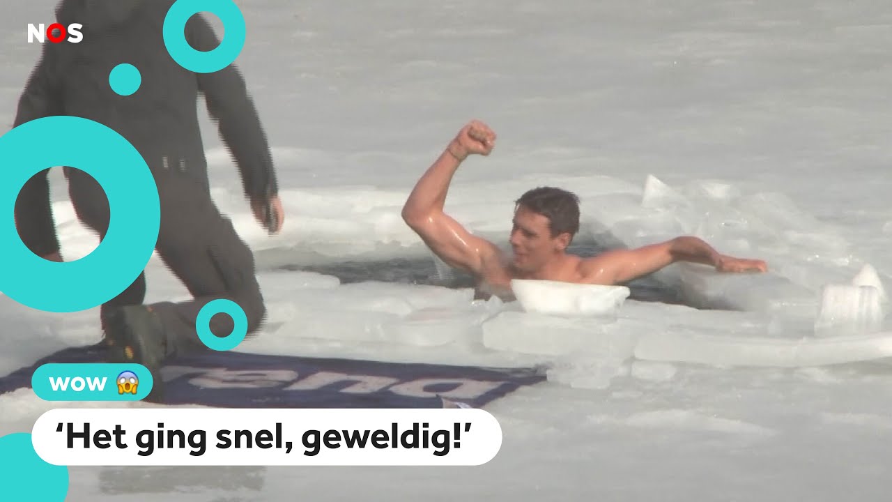 Record: man zwemt 81 meter onder ijs