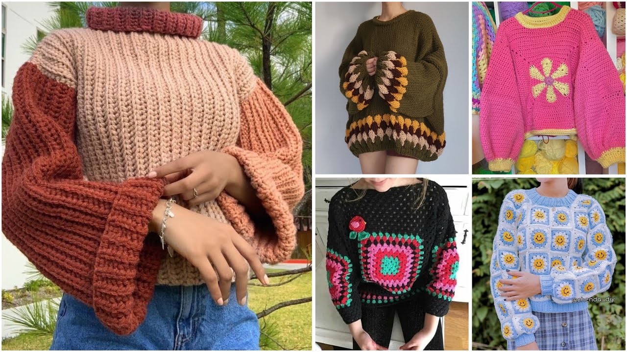 Beautiful crochet 🧶 multicoloured sweater design for winters #crochetsweatwr