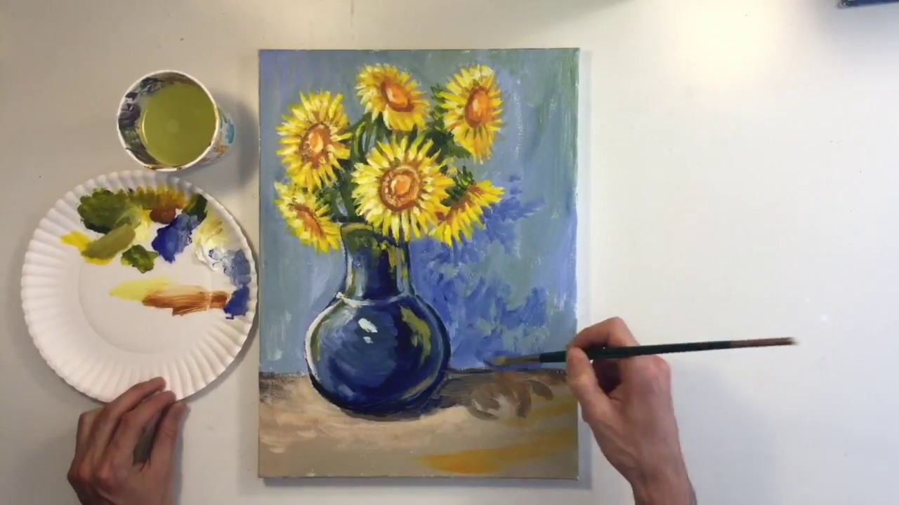 How to Paint a Sunflower Vase - Step by Step Tutorial