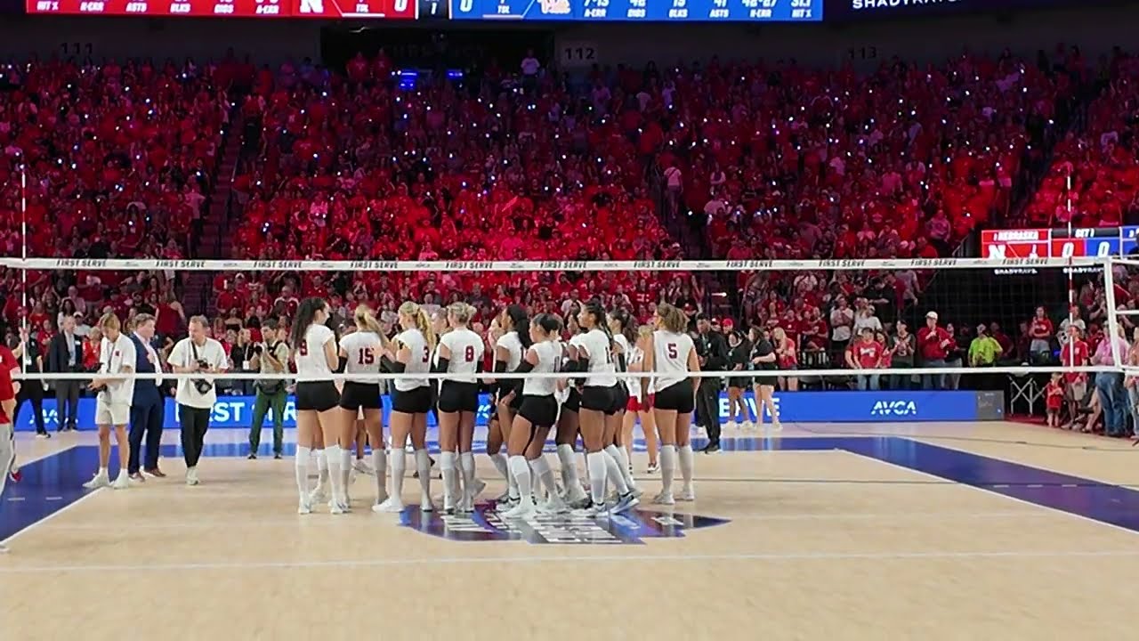Nebraska Volleyball Team Huddle And Celebration After Win Over Pitt AVCA FirstServe Showcase