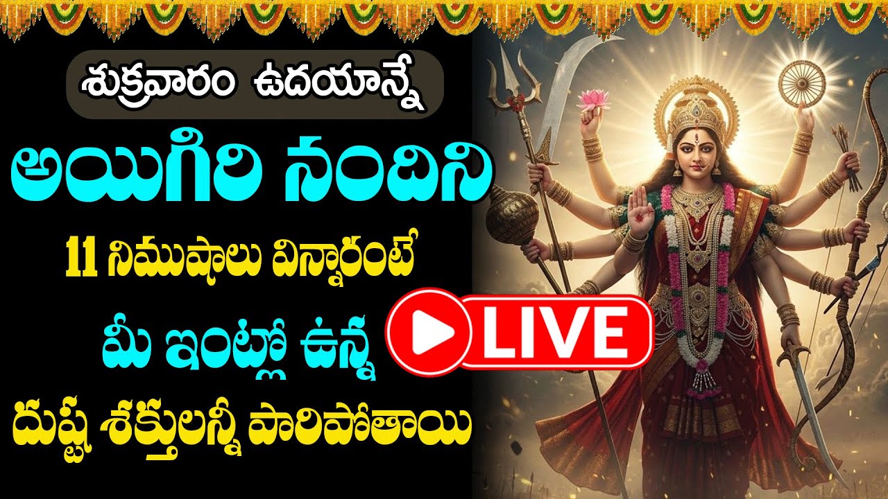 LIVE  :శుక్రవారం అయిగిరి నందిని ఉదయాన్నే వింటే మీ ఇంట్లో ఉన్న దుష్ట శక్తులన్నీ పారిపోతాయి