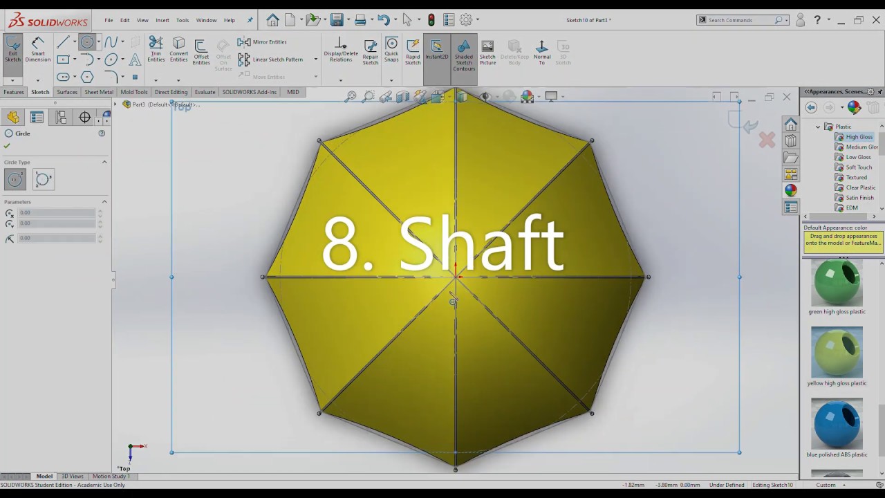 SolidWorks Tutorials| How to build an Umbrella | Step by Steps|