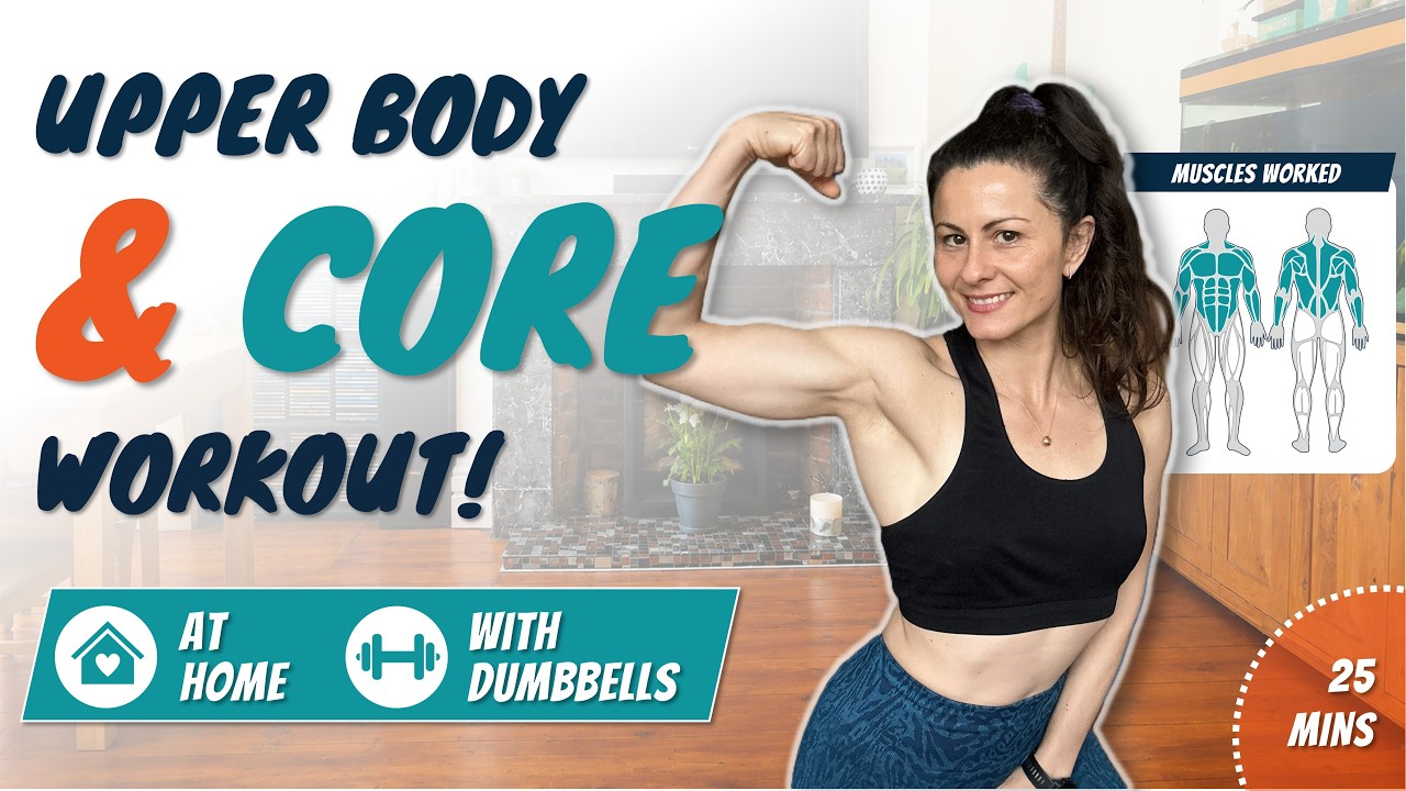25 MIN AT HOME UPPER BODY AND ABS WORKOUT | Strength workout with dumbbells | Warm up and stretching