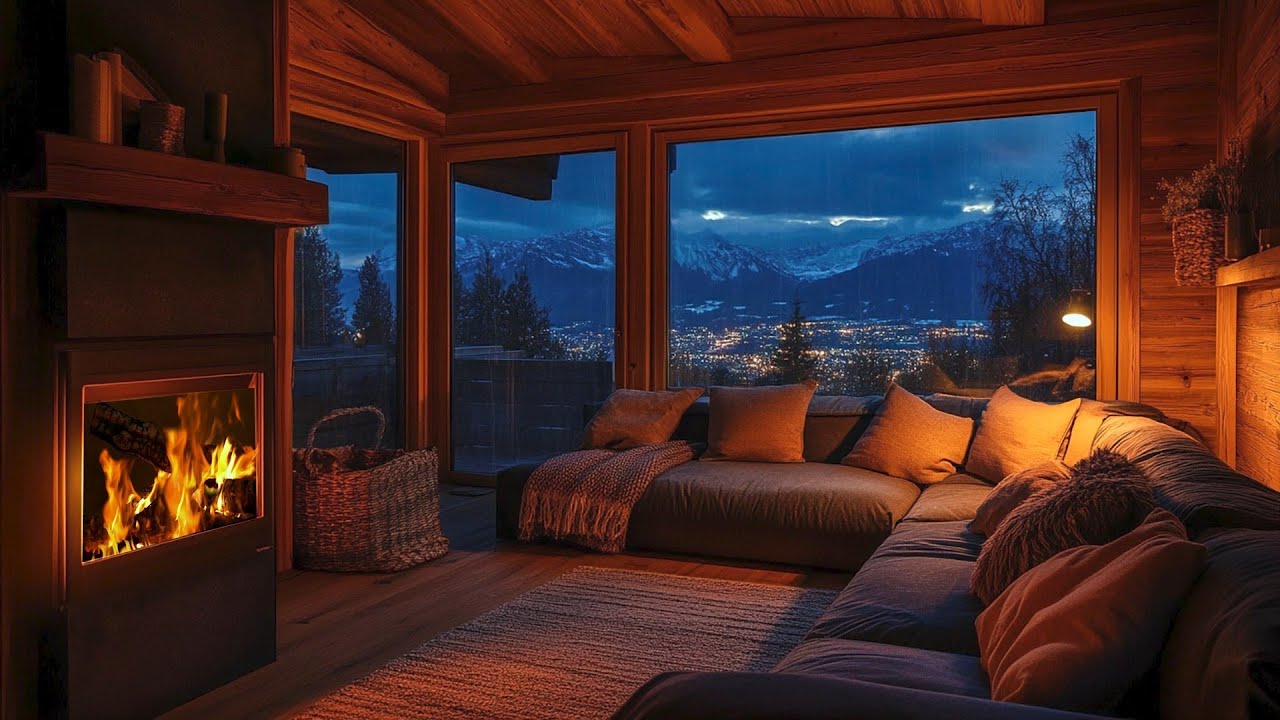 Cozy Cabin With Rain And Crackling Fireplace, Sleeping Pets - Ambience To Relax And Sleep