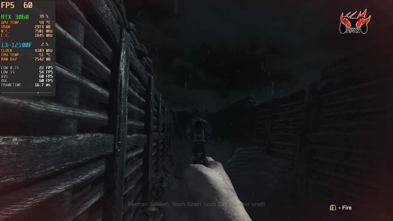Amnesia: The Bunker | i3 12100f + RTX 3060 12GB | Very High | 1080p | Gameplay Benchmark | 60fps