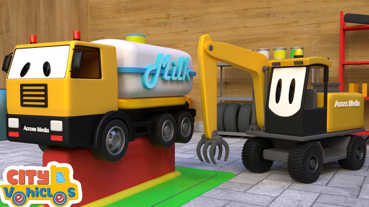 Construction Vehicles Show-Fire truck, roller truck, bulldozer, dump truck and Excavator for kids.
