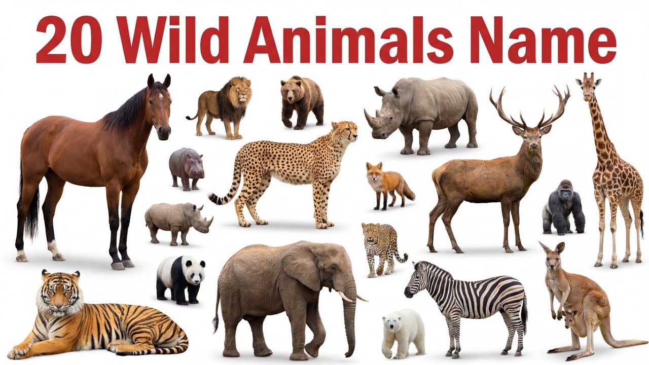20 Wild Animals Names in Hindi & English for Kids Vocabulary Learning 20 जंगली जानवरों के नाम सीखें 