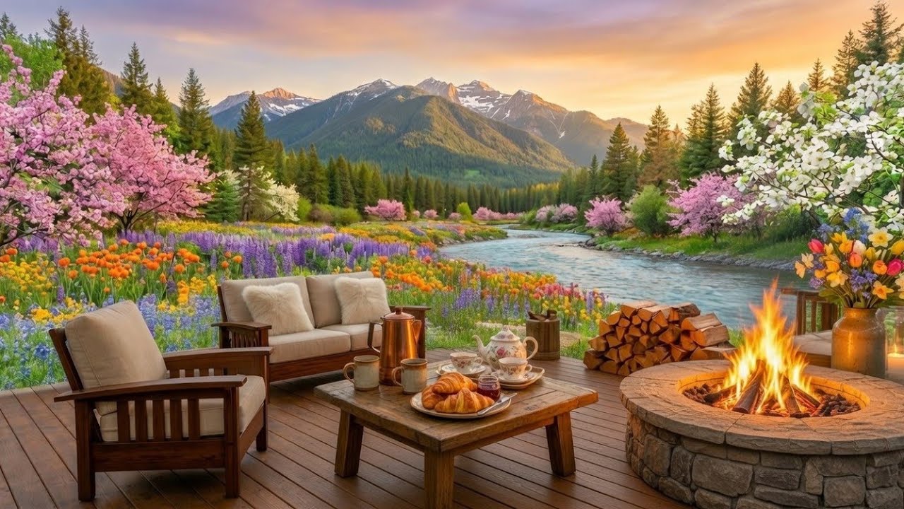Weekend Vibes & Sweet Jazz for holiday  🌸 Relaxing Spring Montain and lake Ambience #holidayjazz