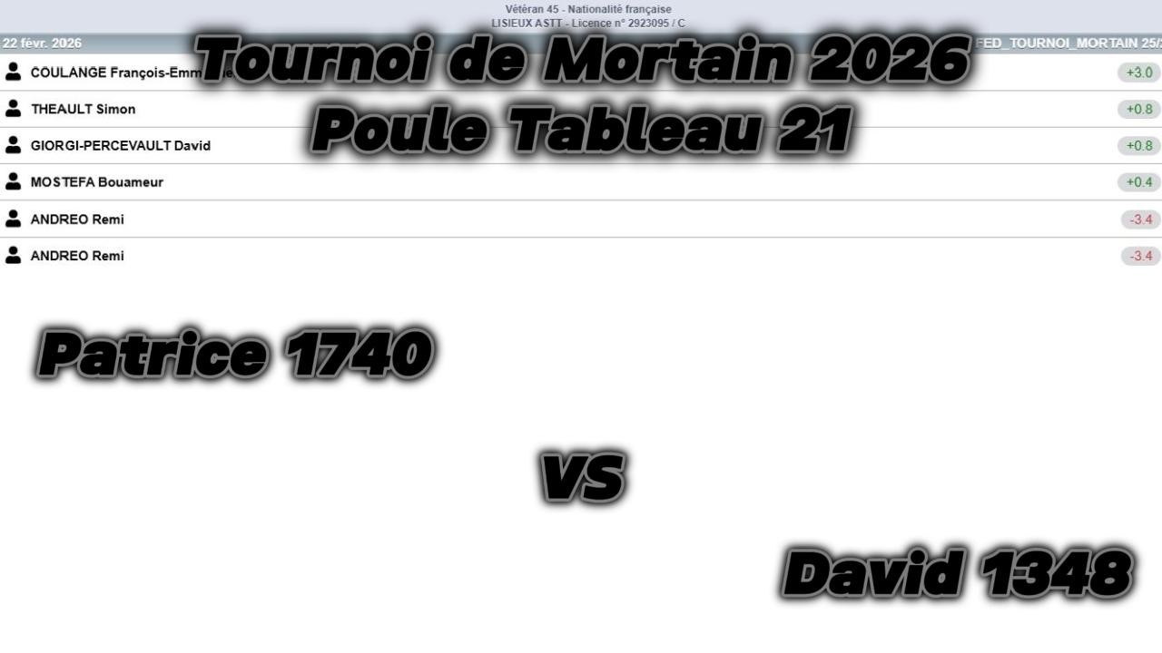 Tournoi de Mortain 2026 - Poule tableau 21 contre David GIORGI-PERCEVAULT
